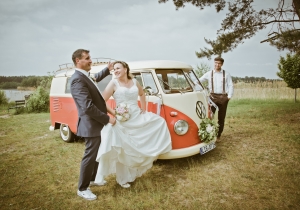 Hochzeitsauto, VW-Bulli, Falkenberg/Elster, Kiebitz, See